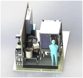 Tloris delovnega mesta s kontrolno celico — 3D prikaz